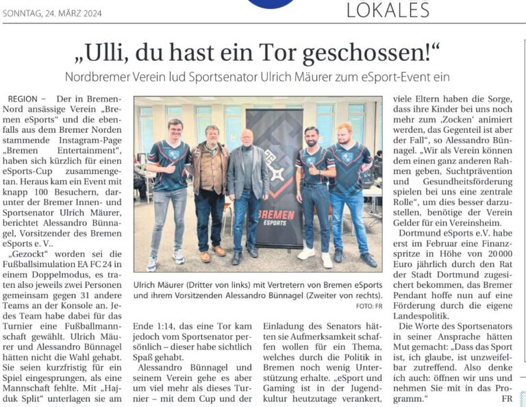 Zeitungsartikel "Ulli du hast ein Tor geschossen" zum Bremen eSports EA FC Cup