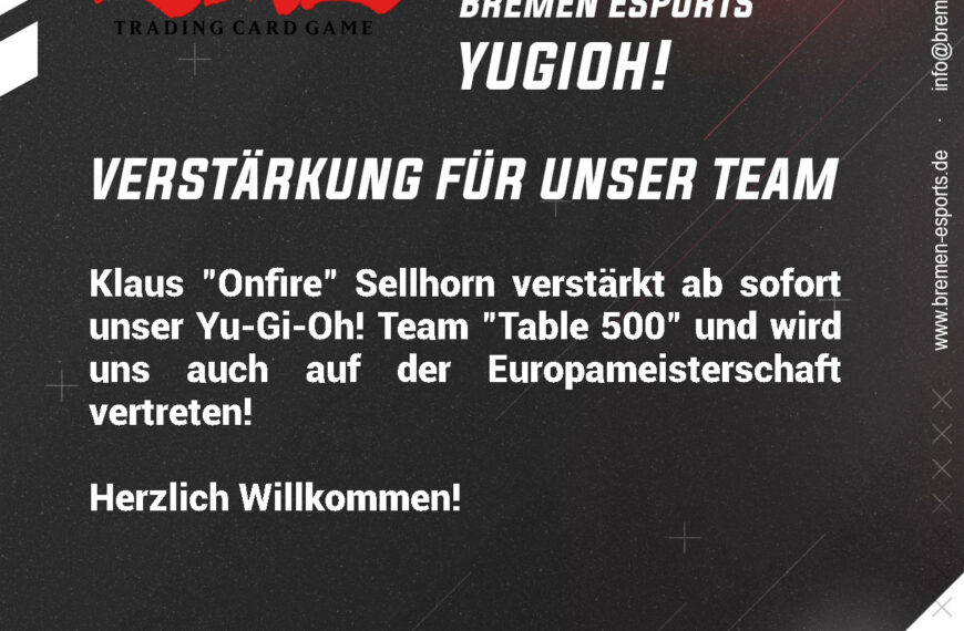 Bremen eSports begrüßt „Onfire“ im Yu-Gi-Oh! Team